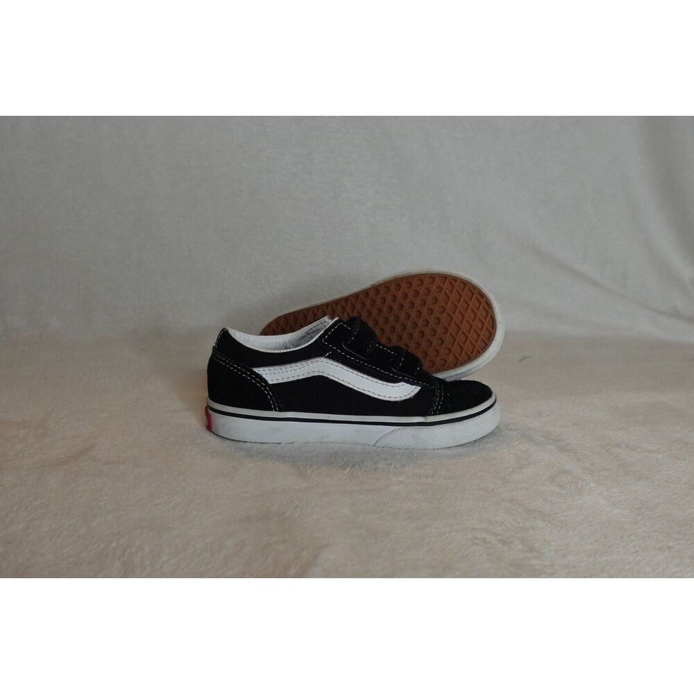 VANS Classic Black/White Suede Hook & Loop Low Top Sneaker Toddler US 9